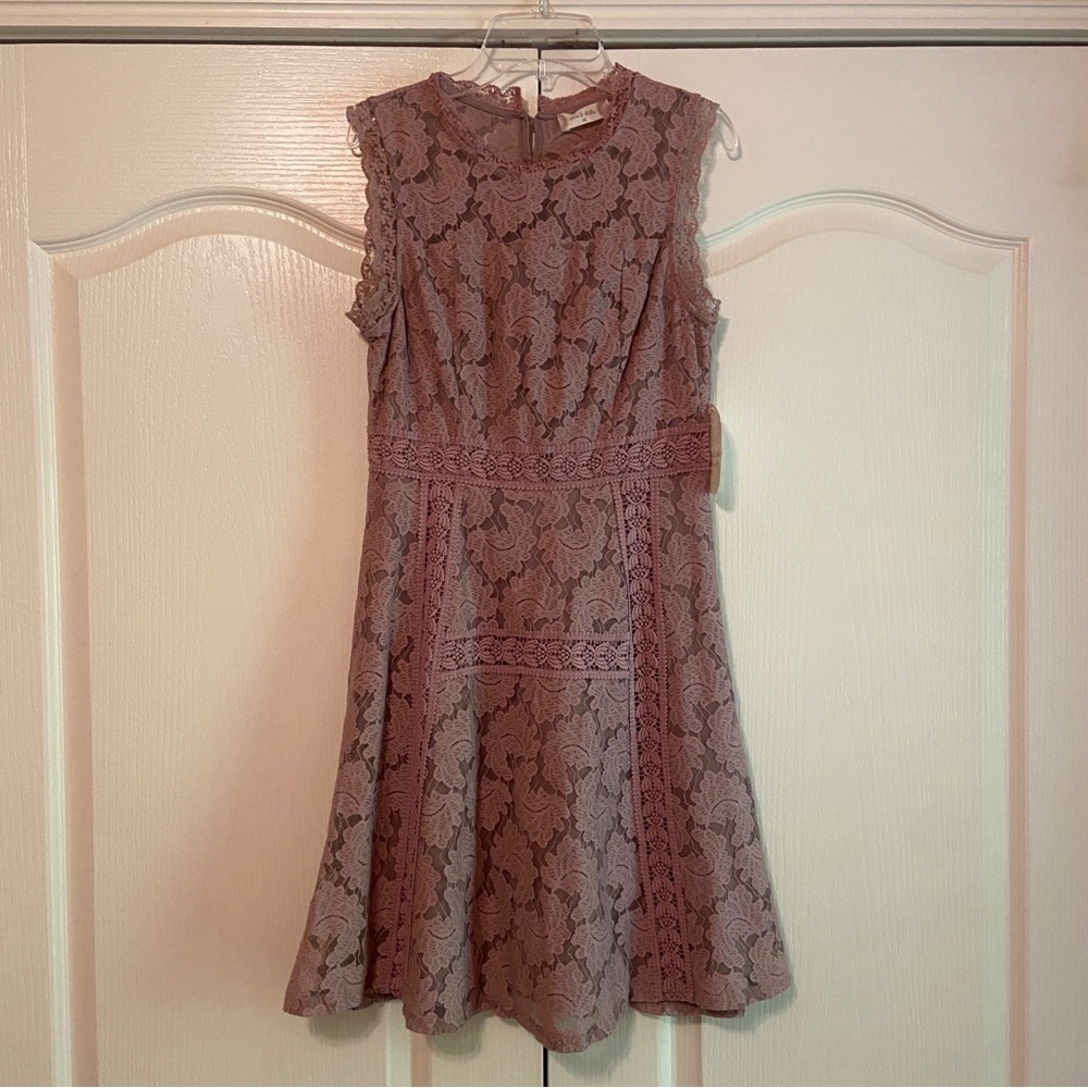 Altar'd State Lace Fit-and-Flare Dress in Mauve
